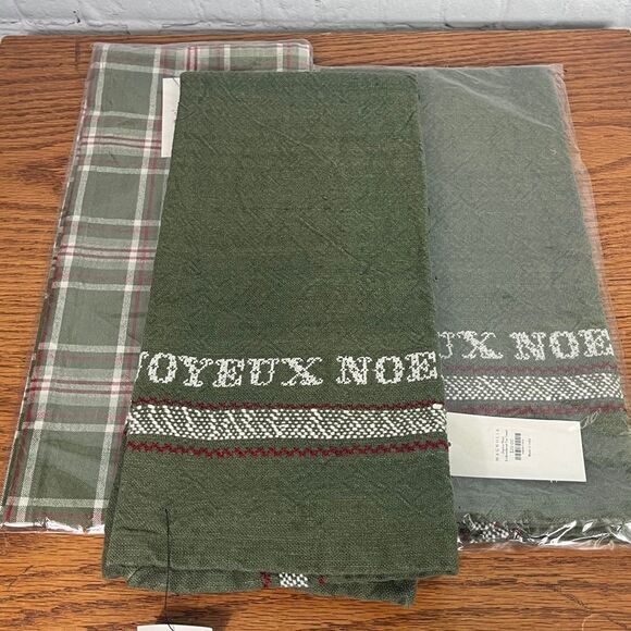 Magnolia-3Holiday Plaid & Embroidered Tea Towels in Green and Red New w/tags - Picture 6 of 8